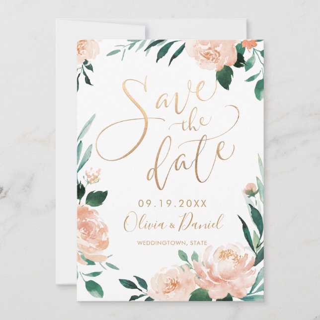Reserve A Data Jardim romântico floral caligrafia salvar data (Frente)
