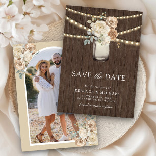 Reserve A Data Jarra de Mason Floral Bege Marfim Foto Casamento