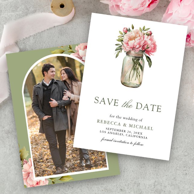 Reserve A Data Jarra de Pedra com Foto Floral Rosa Casamento (Criador carregado)