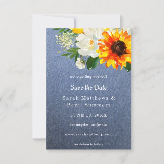 Reserve A Data Jean, Girassol e Floral Branco Salve o Dia V2 (Frente)