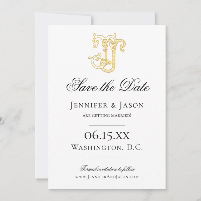 Reserve A Data JJ Monograma JJ Crest Casamento EDITÁVEL (Frente)