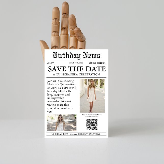 Reserve A Data Jornal moderno Elegante Quinceañera qr code (Criador carregado)