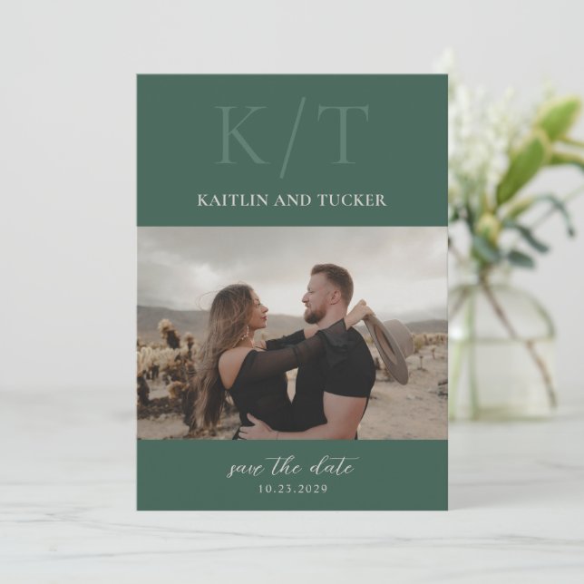 Reserve A Data Kaitlin Hunter Verde Monograma Ousado Casamento El (Em pé/Frente)