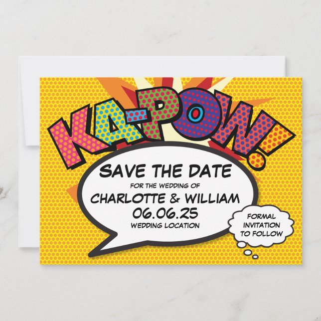 Reserve A Data KAPOW Salve a Data Divertido Arte Pop de Quadrinho (Frente)