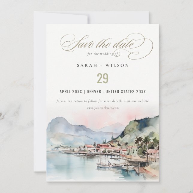 Reserve A Data Kauai Hawaii Watercolor Landscape Wedding (Frente)