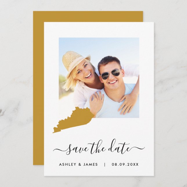 Reserve A Data Kentucky Map Foto Wedding Save the Date Card (Frente/Verso)