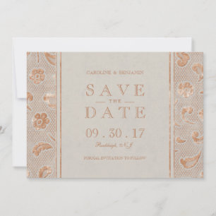 Reserve A Data Kraft dourado Lace rústico casamento salvar a data