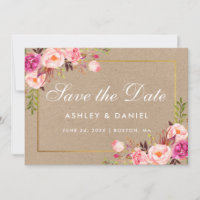 Kraft Pink Blush Floral Dourado Salve A Placa De D