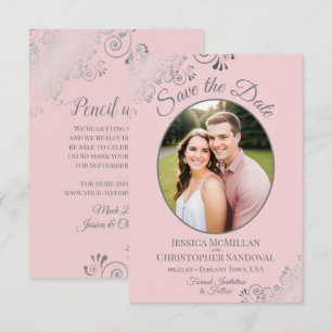 Reserve A Data Lace e foto de prata elegante no casamento rosa