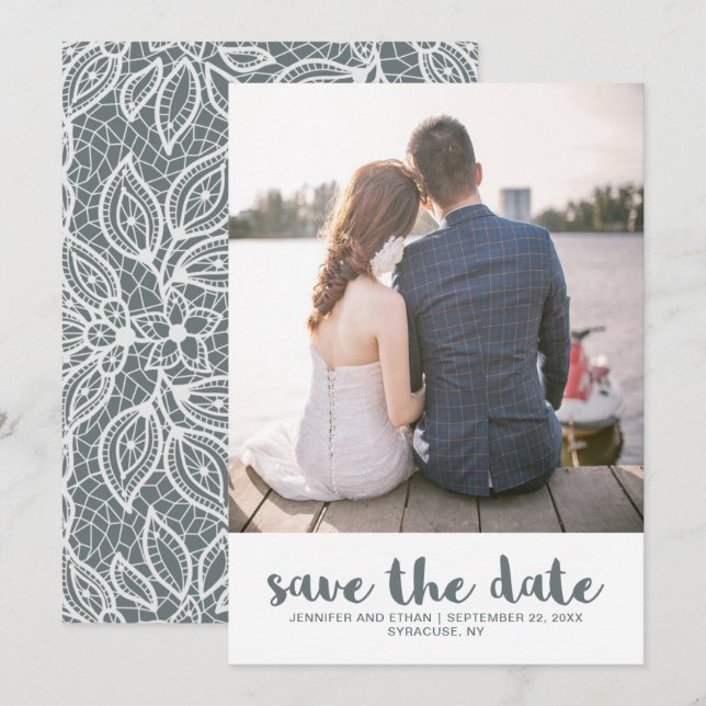 Reserve A Data Lace Wedding Salvar a Foto de Data (Frente/Verso)