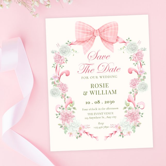 Reserve A Data Laço floral pastel elegante  (Criador carregado)