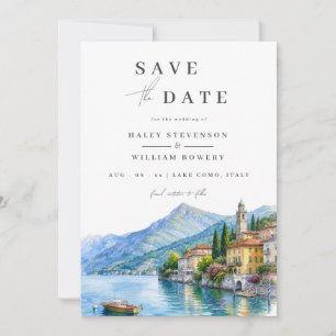 Reserve A Data Lago de Como Itália Chique Foto em Aquarela Destin