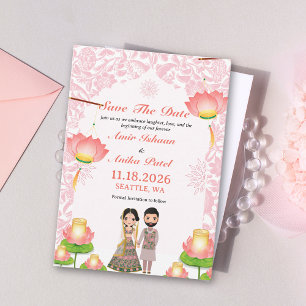 Reserve A Data Lâmpadas Elegantes Rosa Lotus Casamento