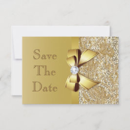 Reserve A Data Lantejoulas e Laço de Falso Ouro Casamento Save Th