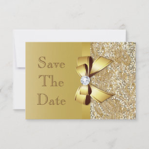 Reserve A Data Lantejoulas e Laço de Falso Ouro Casamento Save Th