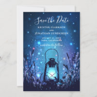 Lanterna Whimsical e Fireflies Azul Salvar a Data