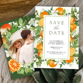 Reserve A Data Laranja Cítrica Tangerina Rústica Foto Casamento