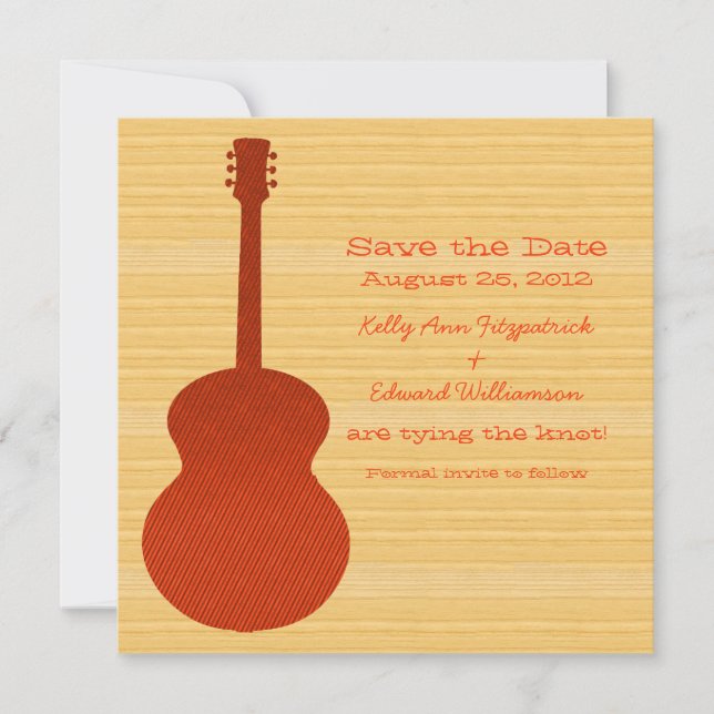 Reserve A Data Laranja Country Guitar Salvar Data Convidar (Frente)
