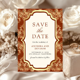 Reserve A Data Laranja Dourado Renda Lace Casamento Indiano
