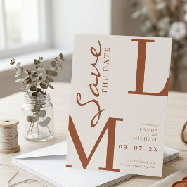 Reserve A Data Laranja queimado monograma de casamento elegante