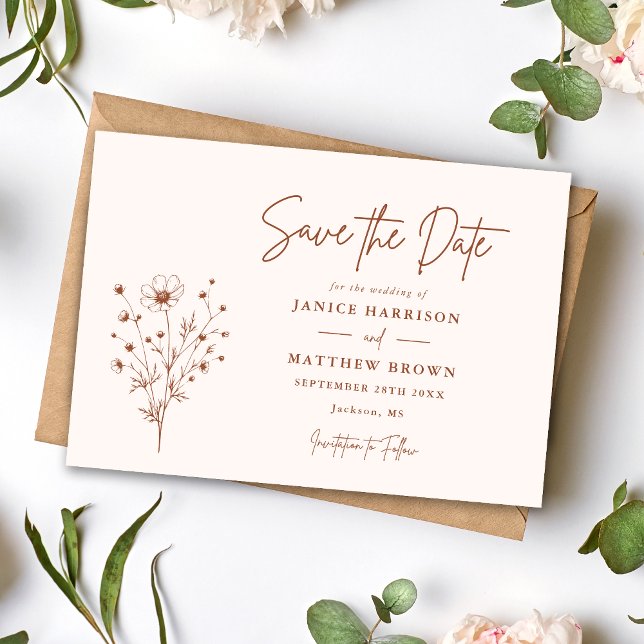 Reserve A Data Laranja Queimado Rústico Boho Elegante Foto Casame (Rustic burnt orange boho photo save the date shares your moment with warm personalized charm)