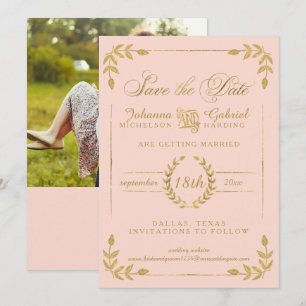Reserve A Data Laurel Leaf Blush Pink Dourado Salvar a Foto da Da