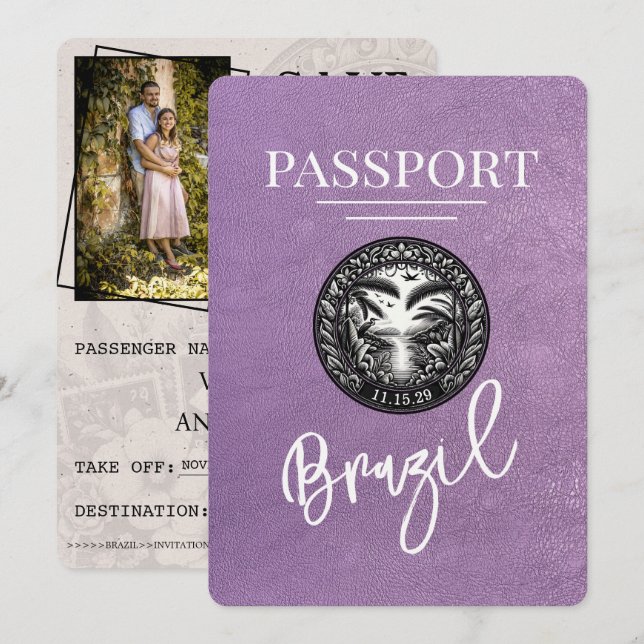 Reserve A Data Lavanda Brasil Roxo Passaporte Salvar Data (Frente/Verso)