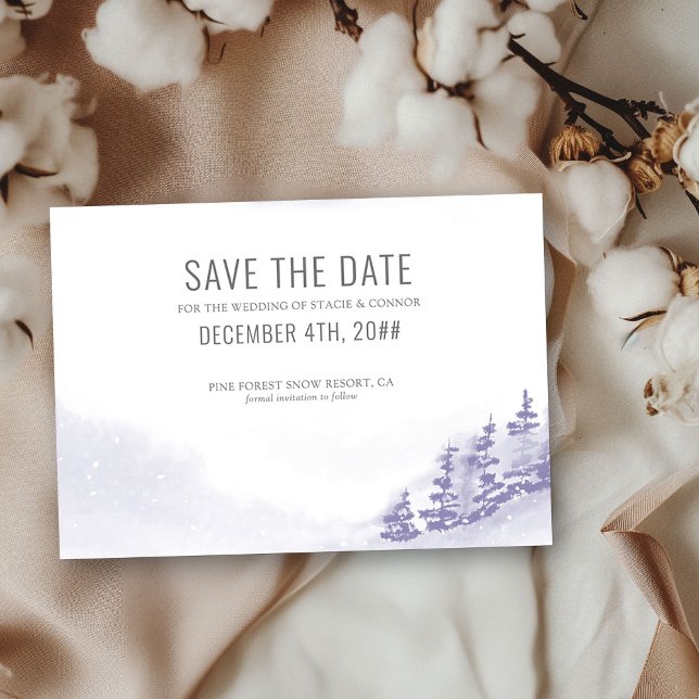 Reserve A Data Lavanda de Aquarela da Floresta Inverna Simples (Save the Date Wedding Invitation from my Winter Forest Lavender Wedding Collection)