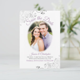 Reserve A Data Lavanda e Foto de Oval Simples de Casamento Elegan