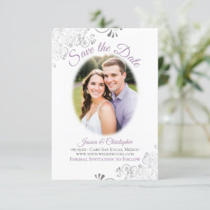 Reserve A Data Lavanda e Foto de Oval Simples de Casamento Elegan