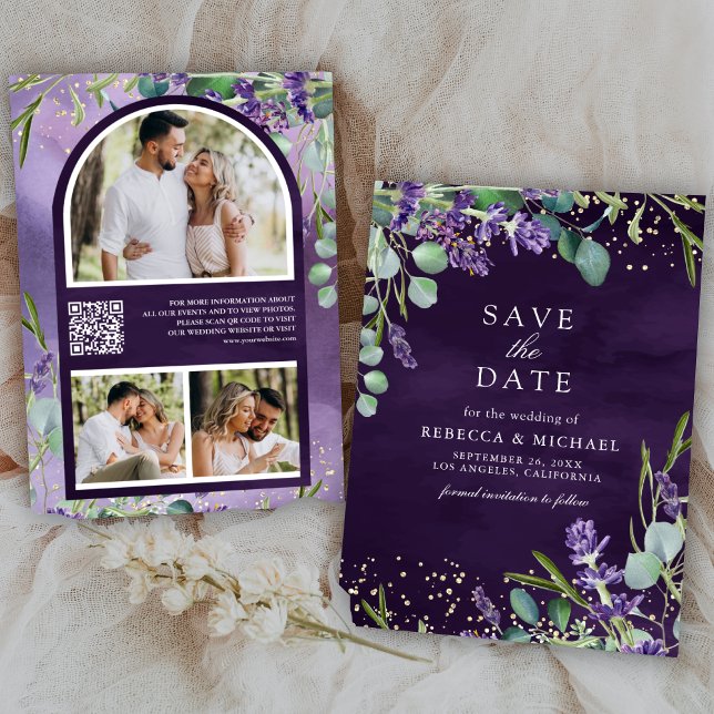 Reserve A Data Lavanda Eucalyptus Código QR Casamento Roxo (Criador carregado)