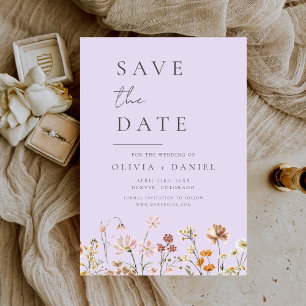 Reserve A Data Lavanda Flores Roxas Boho Salvar Data
