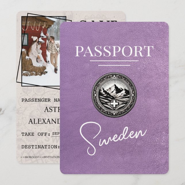 Reserve A Data Lavanda Passaporte De Suecia Roxo Salvar A Data (Frente/Verso)