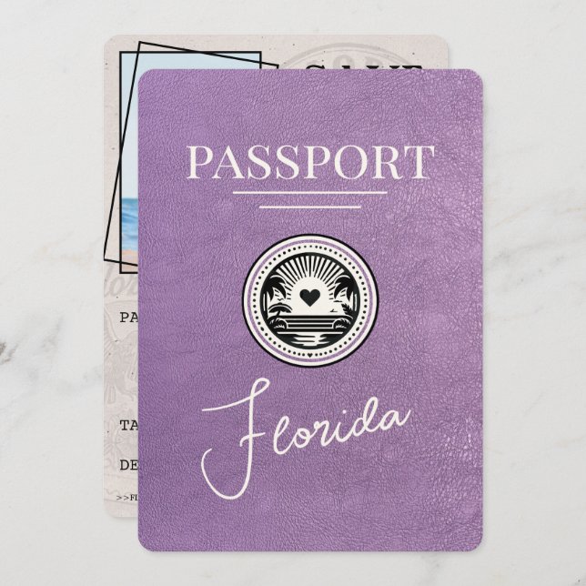 Reserve A Data Lavanda Purple Florida Passport Salvar a Data (Frente/Verso)