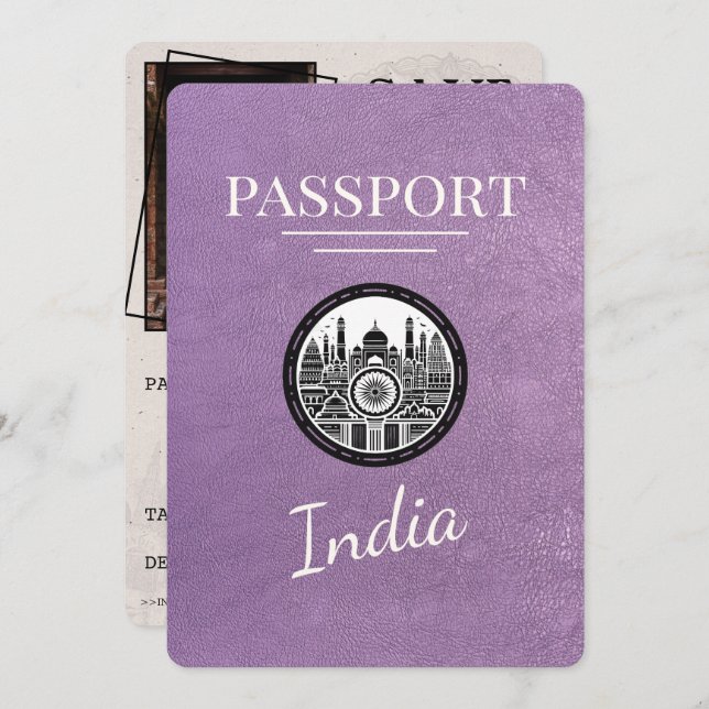 Reserve A Data Lavanda Purple India Passport Salvar Data (Frente/Verso)