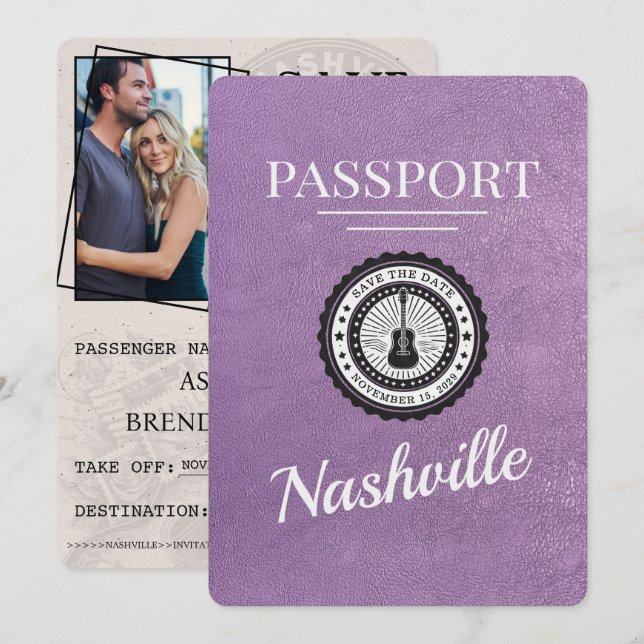 Reserve A Data Lavanda Purple Nashville Passport Salvar Data (Frente/Verso)