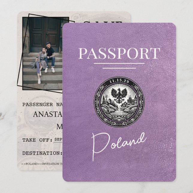 Reserve A Data Lavanda Roxo Passaporte Do Polônia Salvar A Data (Frente/Verso)