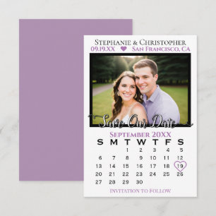 Reserve A Data Lavanda simples e calendário branco e casamento de