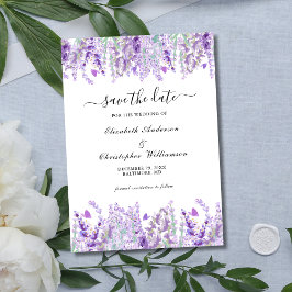 Reserve A Data Lavanda Verde Flores Botânico Casamento Elegante
