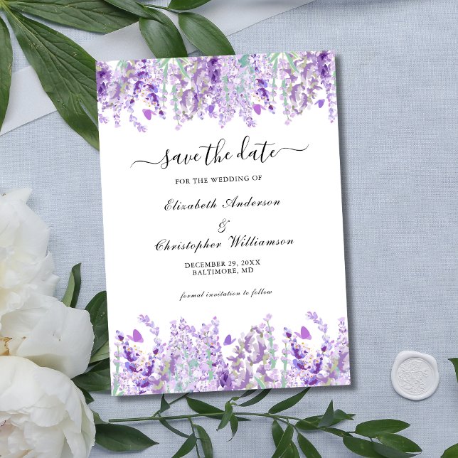 Reserve A Data Lavanda Verde Flores Botânico Casamento Elegante (Lavender Greenery Boho Floral Botanical Wedding Save the Date)