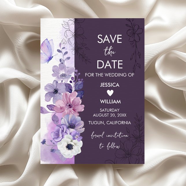 Reserve A Data Lavender Floral Save the Date Card (Criador carregado)