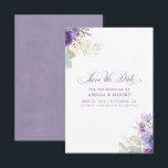 Reserve A Data Lavender Purple Botanical Elegant Save the Date<br><div class="desc">Lavender purple flowers and gold greenery elegant botanical boho save the date cards</div>
