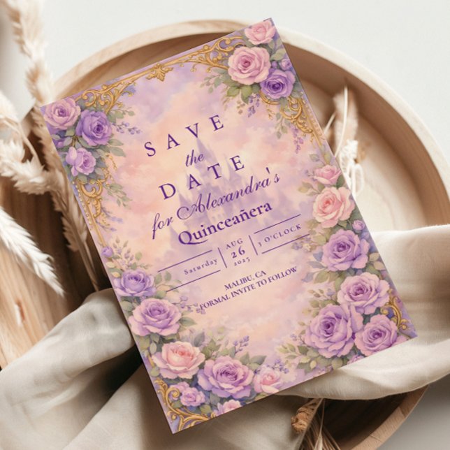 Reserve A Data Lavender Rose Gold Garden Quinceañera (Criador carregado)