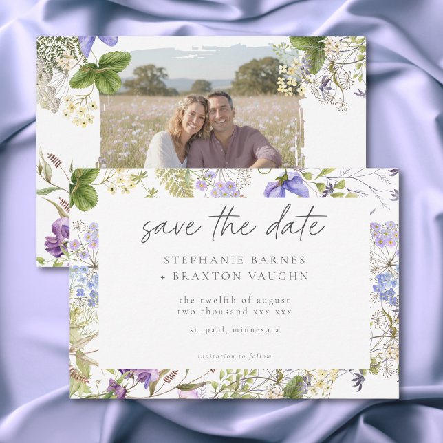 Reserve A Data Lavender Wildflower Garden White Romantic Photo (Lavender Wildflower Garden White Romantic Photo Save The Date)