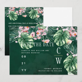 Reserve A Data LeahG Tropical Verde Rosa Floral Folha Casamento
