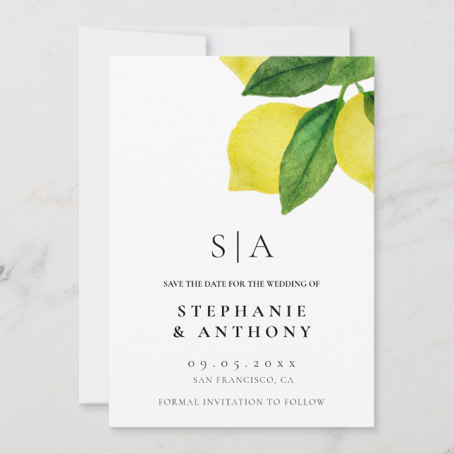 Reserve A Data Lemon Citrus Branch Greenery Wedding (Frente)