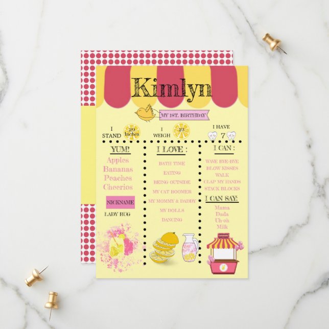 Reserve A Data Lemonade Stand Yellow primeiro aniversario Party S (Frente/Verso In Situ)