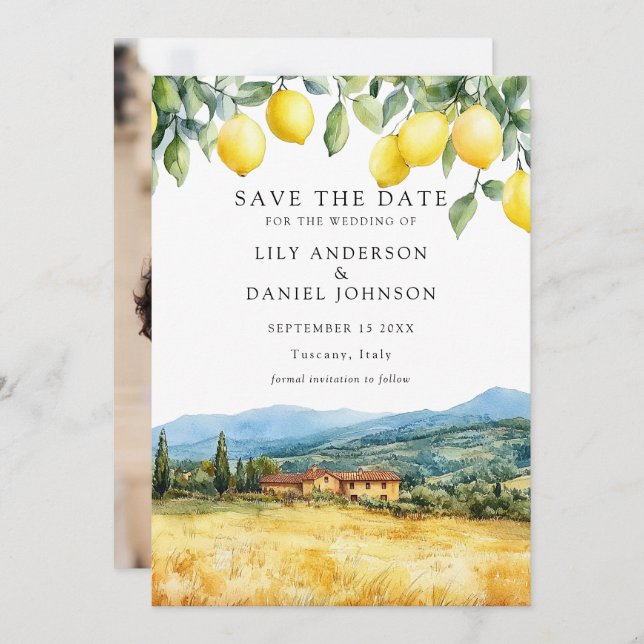 Reserve A Data Lemons Tuscan Scene Italy Photo Wedding (Frente/Verso)