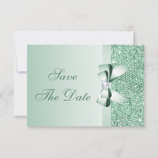Reserve A Data Lentilhas de Menta, Laço e Diamante Save the Date  (Frente)