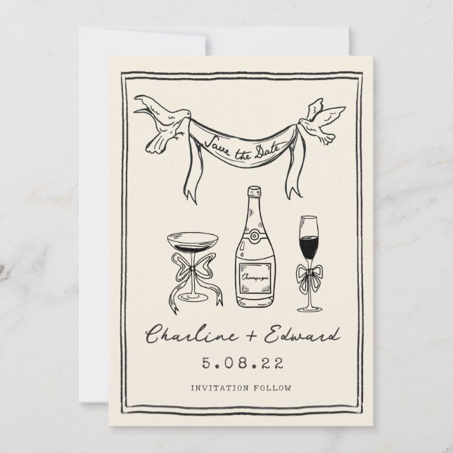 Reserve A Data Letra Desenhada à Mão Divertida Salve a data (Frente)